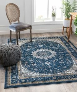 Well Woven Mahal Blue Vintage Medallion Rug