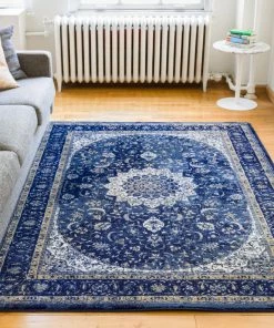 Well Woven Mahal Blue Vintage Medallion Rug