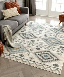 Well Woven Global Prato Tribal Southwestern Geometric Blue Rug