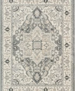 Well Woven Forti Perisan Medallion Botanical Border Grey Rug