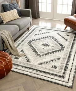 Well Woven Pisa Aztec Tribal Southwestern Grey Rug