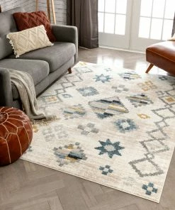 Well Woven Global Duchess Moroccan Diamond Pattern Beige Blue Rug