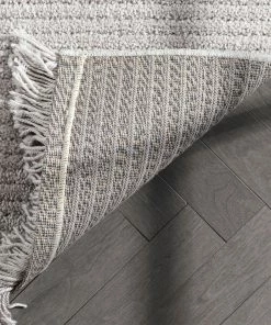 Well Woven Geometric Carlow Solid & Striped Textured Taupe Ivory Ultra Soft High-Low Shag Rug