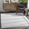 Well Woven Geometric Carlow Solid & Striped Textured Taupe Ivory Ultra Soft High-Low Shag Rug