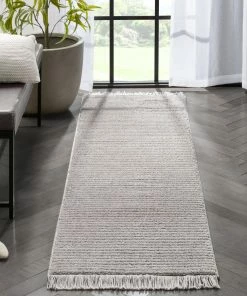 Well Woven Geometric Carlow Solid & Striped Textured Taupe Ivory Ultra Soft High-Low Shag Rug