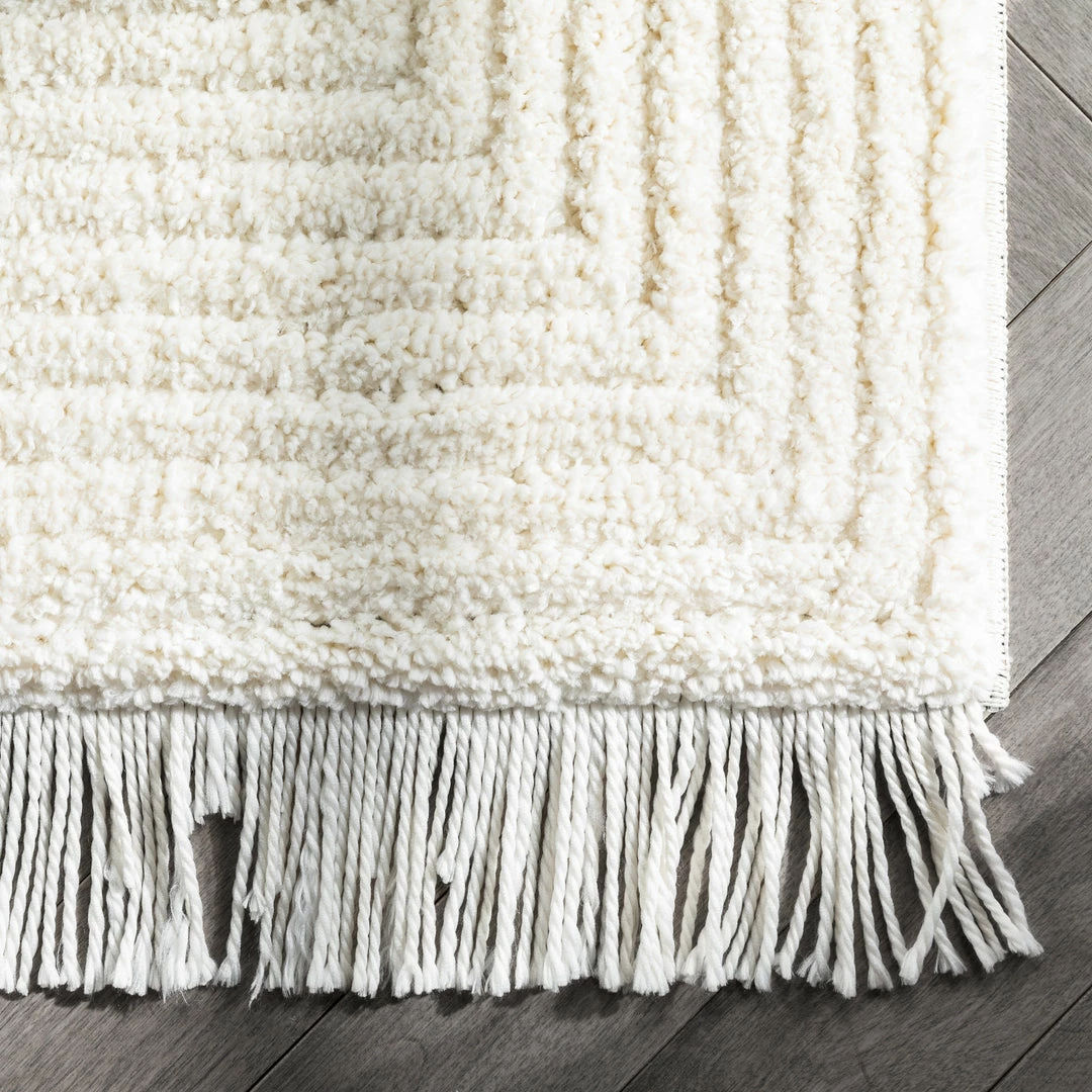 Well Woven Geometric Monroe Solid & Striped Textured Ivory Ultra Soft High-Low Shag Rug 4 Well Woven Geometric Monroe Solid & Striped Textured Ivory Ultra Soft High-Low Shag Rug