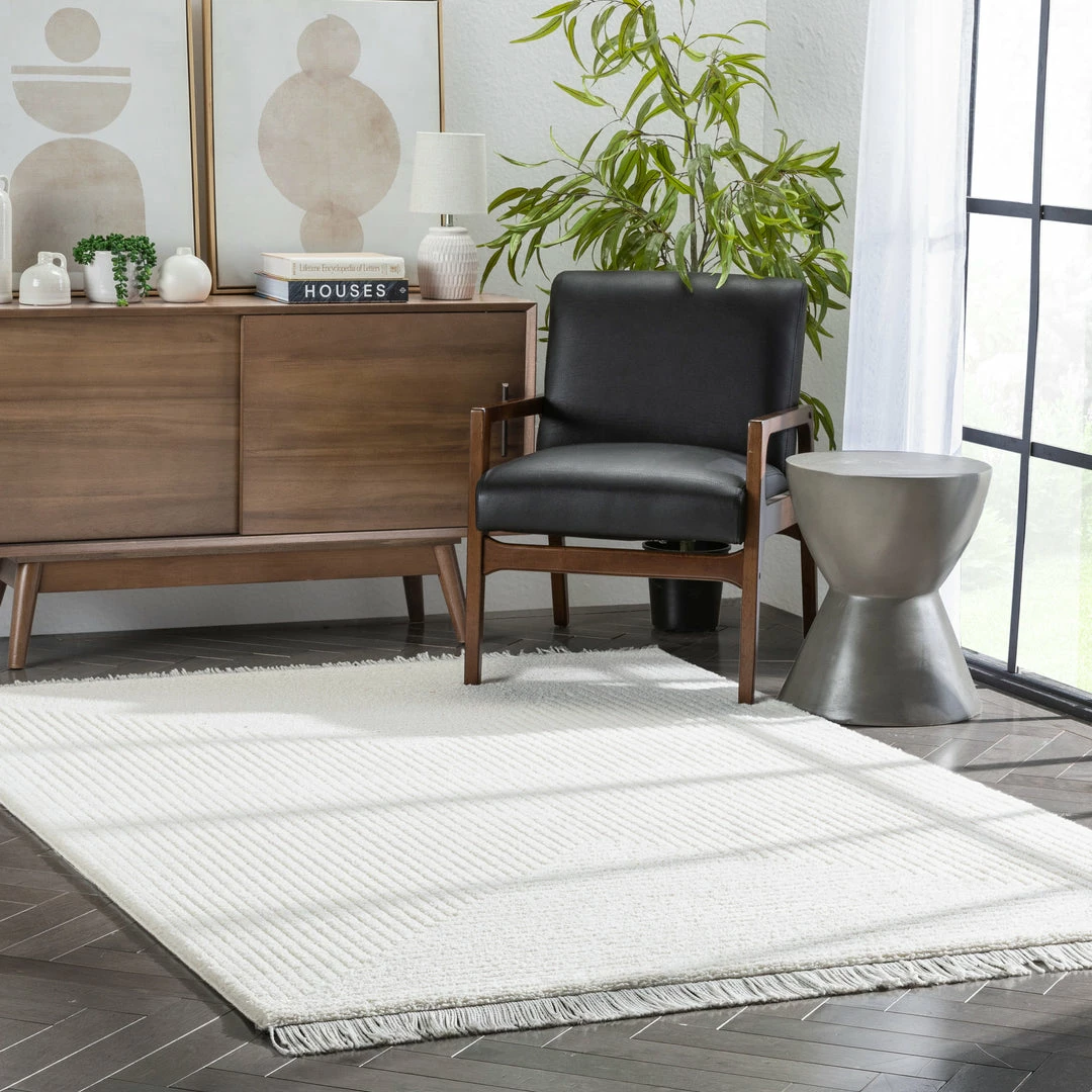 Well Woven Geometric Monroe Solid & Striped Textured Ivory Ultra Soft High-Low Shag Rug 5 Well Woven Geometric Monroe Solid & Striped Textured Ivory Ultra Soft High-Low Shag Rug