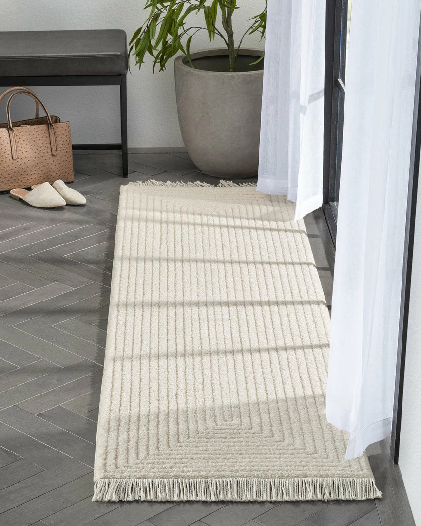 Well Woven Geometric Monroe Solid & Striped Textured Ivory Ultra Soft High-Low Shag Rug 10 Well Woven Geometric Monroe Solid & Striped Textured Ivory Ultra Soft High-Low Shag Rug