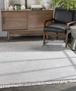 Well Woven Pike Geometric Textured Taupe Ivory Ultra Soft High-Low Shag Rug