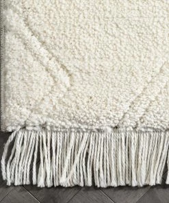 Well Woven Global Firth Moroccan Trellis Textured Ivory Ultra Soft High-Low Shag Rug
