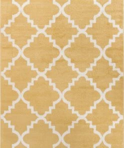 Well Woven Trellis Yellow Modern 3-Piece Set (5' X 7' And Bonus 20" X 31" Mats)