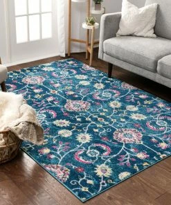 Well Woven Beatrix Blue Modern Bohemian Floral Rug