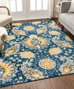 Well Woven Ash Blue Bohemian Floral Rug Global