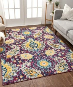 Well Woven Ash Lavendar Bohemian Floral Rug