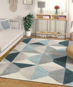 Well Woven Zeke Blue Mid-Century Modern Geometric Rug Global