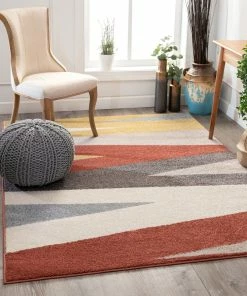 Well Woven Geometric Yuma Modern Abstract Terracotta Rug