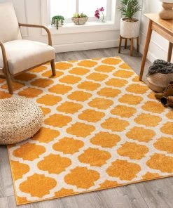 Well Woven Geometric Zoe Orange Modern Trellis Rug