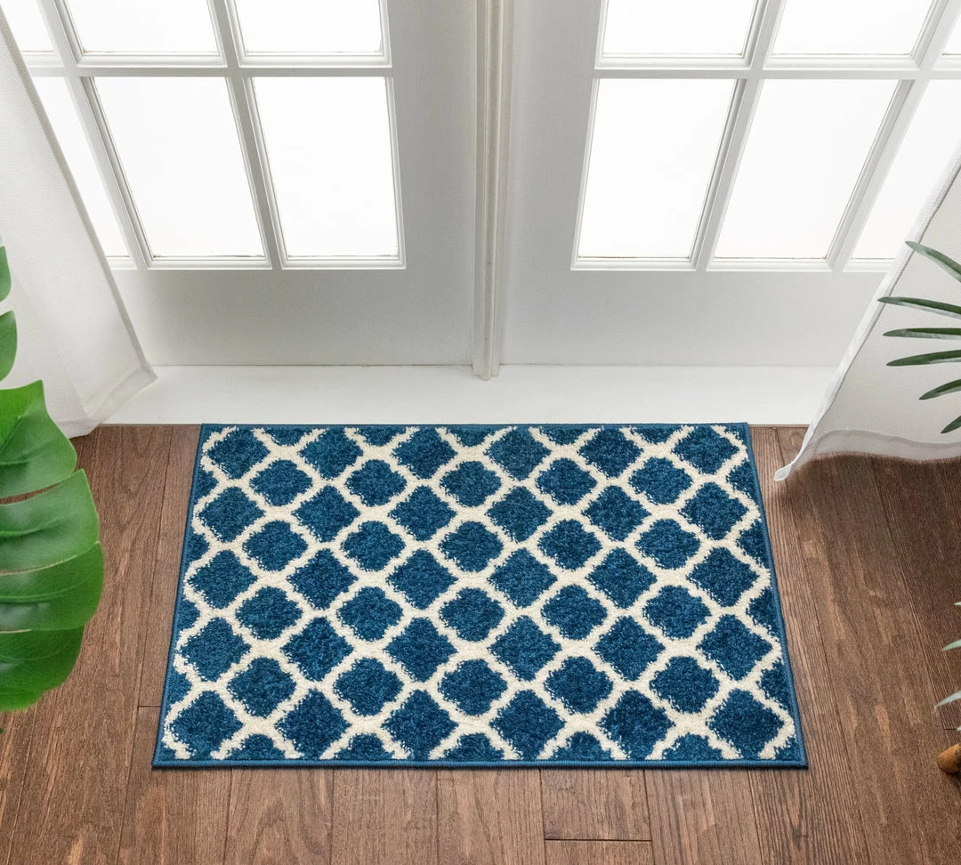 Well Woven Zoe Blue Modern Trellis Rug 5 Well Woven Zoe Blue Modern Trellis Rug