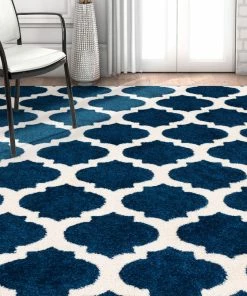 Well Woven Zoe Blue Modern Trellis Rug
