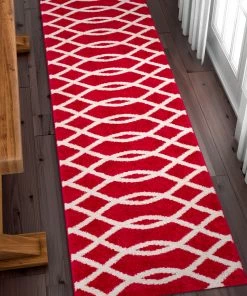 Well Woven Poofy Red Modern Trellis Rug