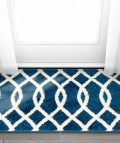 Well Woven Poofy Blue Modern Trellis Rug