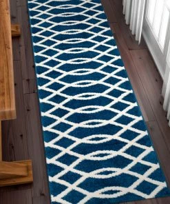 Well Woven Poofy Blue Modern Trellis Rug