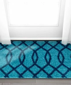 Well Woven Poofy Light Blue Modern Trellis Rug