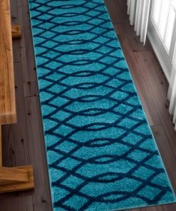 Well Woven Poofy Light Blue Modern Trellis Rug