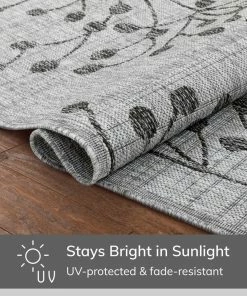 Well Woven Sprite Floral Indoor Outdoor Grey Ivory Flatweave Rug