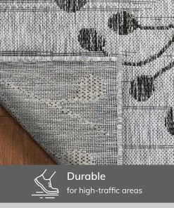 Well Woven Sprite Floral Indoor Outdoor Grey Ivory Flatweave Rug