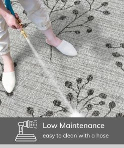 Well Woven Sprite Floral Indoor Outdoor Grey Ivory Flatweave Rug