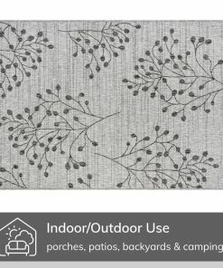 Well Woven Sprite Floral Indoor Outdoor Grey Ivory Flatweave Rug
