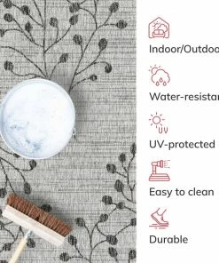 Well Woven Sprite Floral Indoor Outdoor Grey Ivory Flatweave Rug