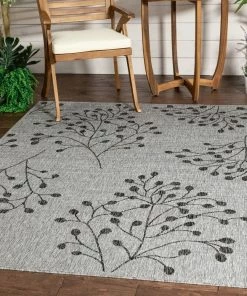 Well Woven Sprite Floral Indoor Outdoor Grey Ivory Flatweave Rug