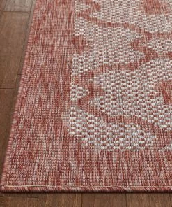 Well Woven Sol Lattice Trellis Indoor Outdoor Coral Flatweave Rug