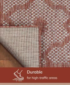 Well Woven Sol Lattice Trellis Indoor Outdoor Coral Flatweave Rug