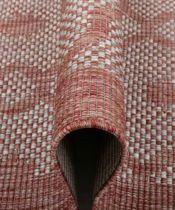 Well Woven Sol Lattice Trellis Indoor Outdoor Coral Flatweave Rug