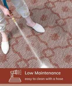 Well Woven Sol Lattice Trellis Indoor Outdoor Coral Flatweave Rug