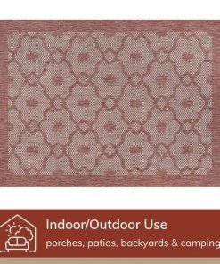 Well Woven Sol Lattice Trellis Indoor Outdoor Coral Flatweave Rug