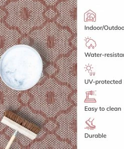 Well Woven Sol Lattice Trellis Indoor Outdoor Coral Flatweave Rug