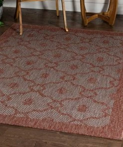 Well Woven Sol Lattice Trellis Indoor Outdoor Coral Flatweave Rug