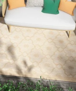 Well Woven Sol Nordic Lattice Trellis Indoor Outdoor Beige Flatweave Rug