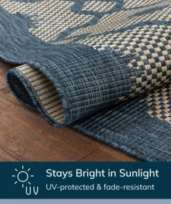 Well Woven Sol Lattice Trellis Indoor Outdoor Blue Flatweave Rug