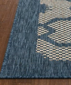 Well Woven Sol Lattice Trellis Indoor Outdoor Blue Flatweave Rug