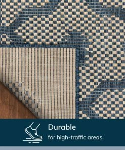 Well Woven Sol Lattice Trellis Indoor Outdoor Blue Flatweave Rug