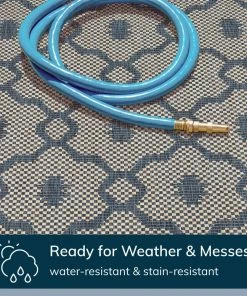 Well Woven Sol Lattice Trellis Indoor Outdoor Blue Flatweave Rug