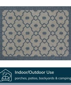 Well Woven Sol Lattice Trellis Indoor Outdoor Blue Flatweave Rug