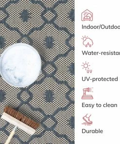 Well Woven Sol Lattice Trellis Indoor Outdoor Blue Flatweave Rug