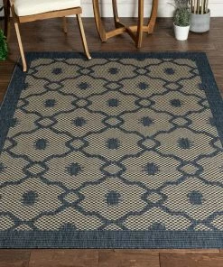 Well Woven Sol Lattice Trellis Indoor Outdoor Blue Flatweave Rug