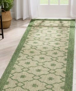 Well Woven Sol Lattice Trellis Indoor Outdoor Green Flatweave Rug